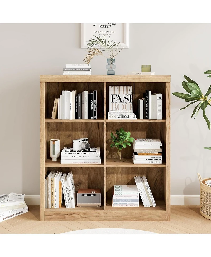 gaomon 3-Tier 6-Cube Bookcase, Wooden Cubby Bookshelf with Anti-Tip, Open Storage for Living Room, Bedroom, Home, Oak