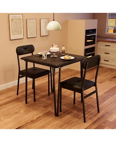 gaomon 2-Person Space-Saving Small Square Wood Dining Table Set, Upholstered Seats, Compact for Apartments, Breakfast Nook