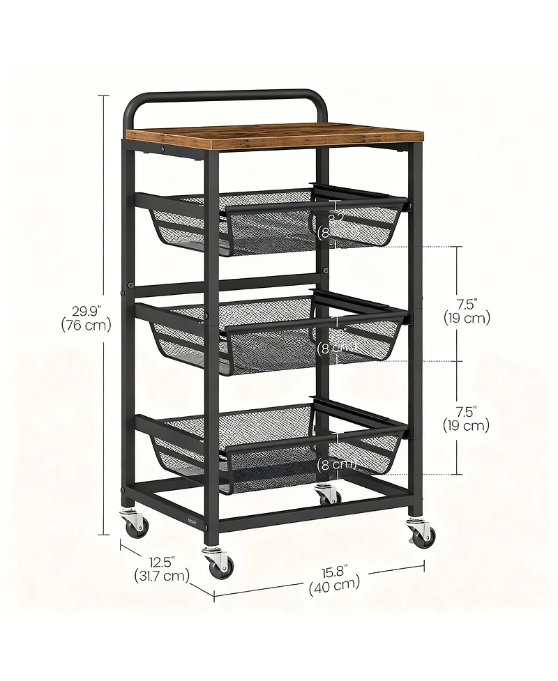Yigii Kitchen Storage Cart with Pull-Out Baskets, Wheels, and Handle