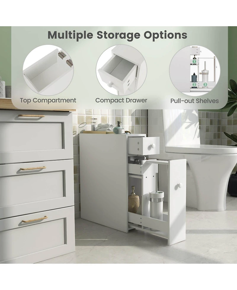 Costway Bathroom Floor Cabinet Toilet Narrow Storage Organizer with Flip Top