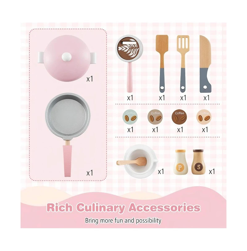 Hongge Wooden Kids Kitchen Playset with Coffee Maker for kids
