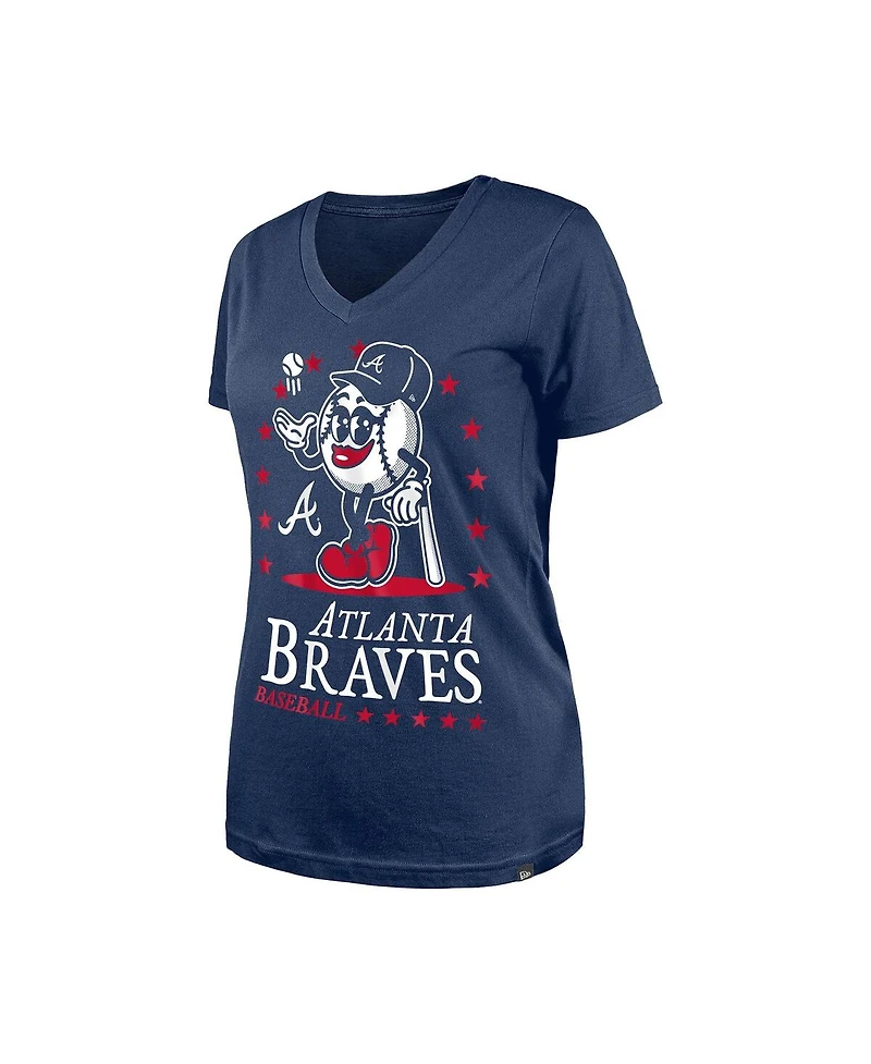 New Era Women's Navy Atlanta Braves Little Miss 2 V-Neck T-Shirt