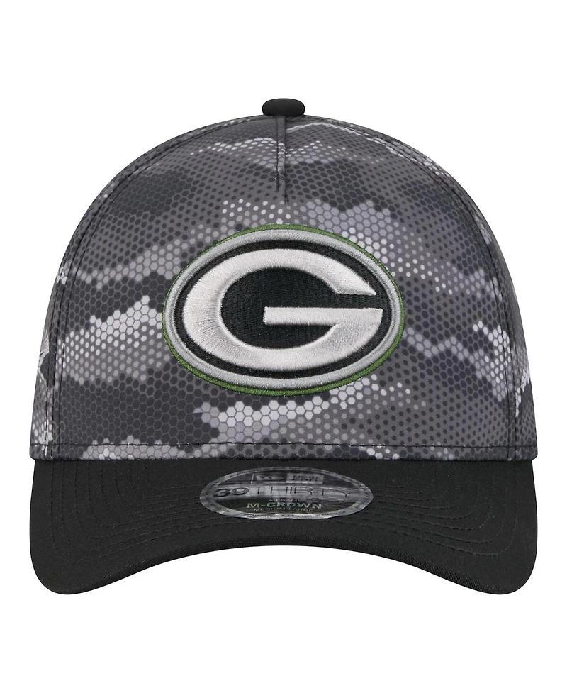 New Era Men's Black Green Bay Packers Camo A-Frame 39THIRTY Flex Hat
