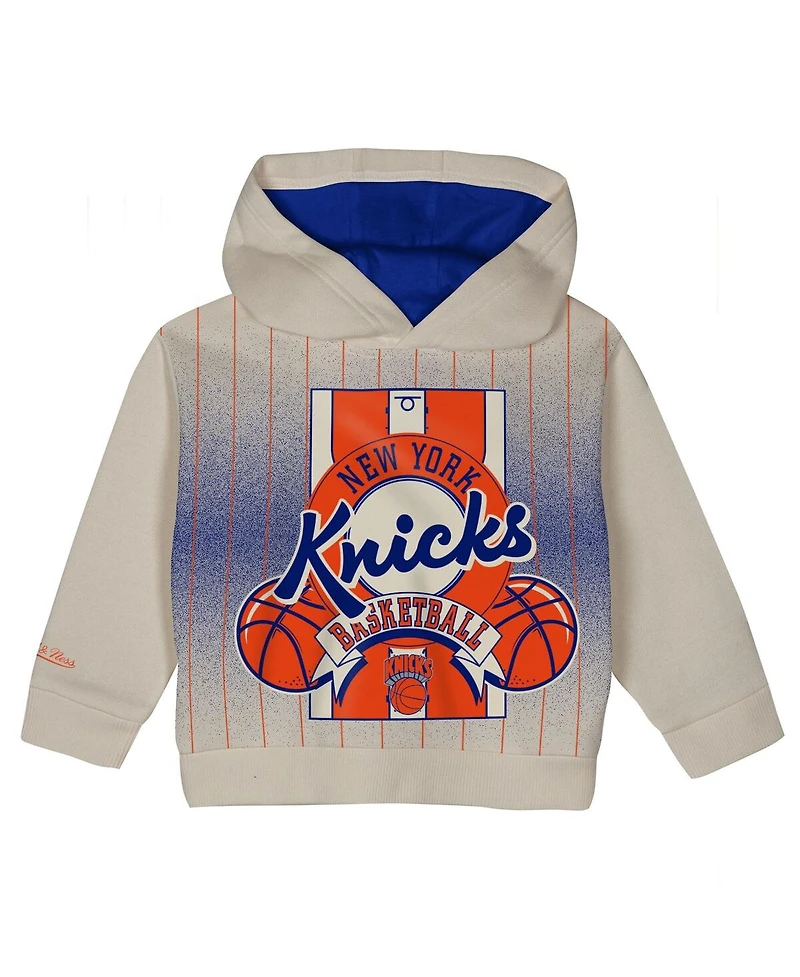 Mitchell & Ness Toddler 2-Piece Cream/Blue New York Knicks Retro Roots Oversized Pullover Hoodie and Pants Set