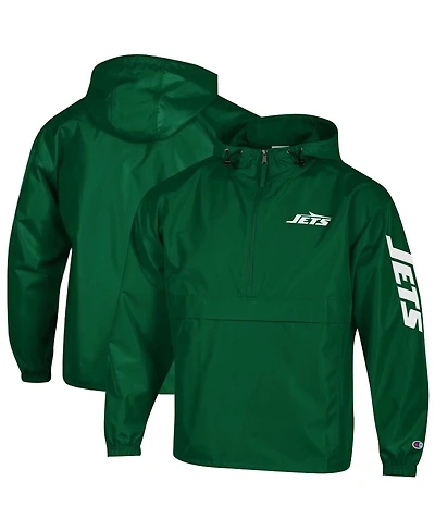 Champion Men's Green New York Jets Packable Windbreaker Half-Zip Jacket