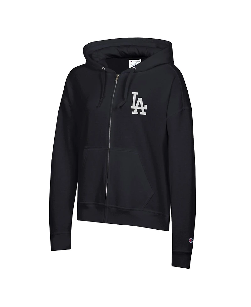 Champion Women's Black Los Angeles Dodgers Powerblend Fleece Full-Zip Hoodie