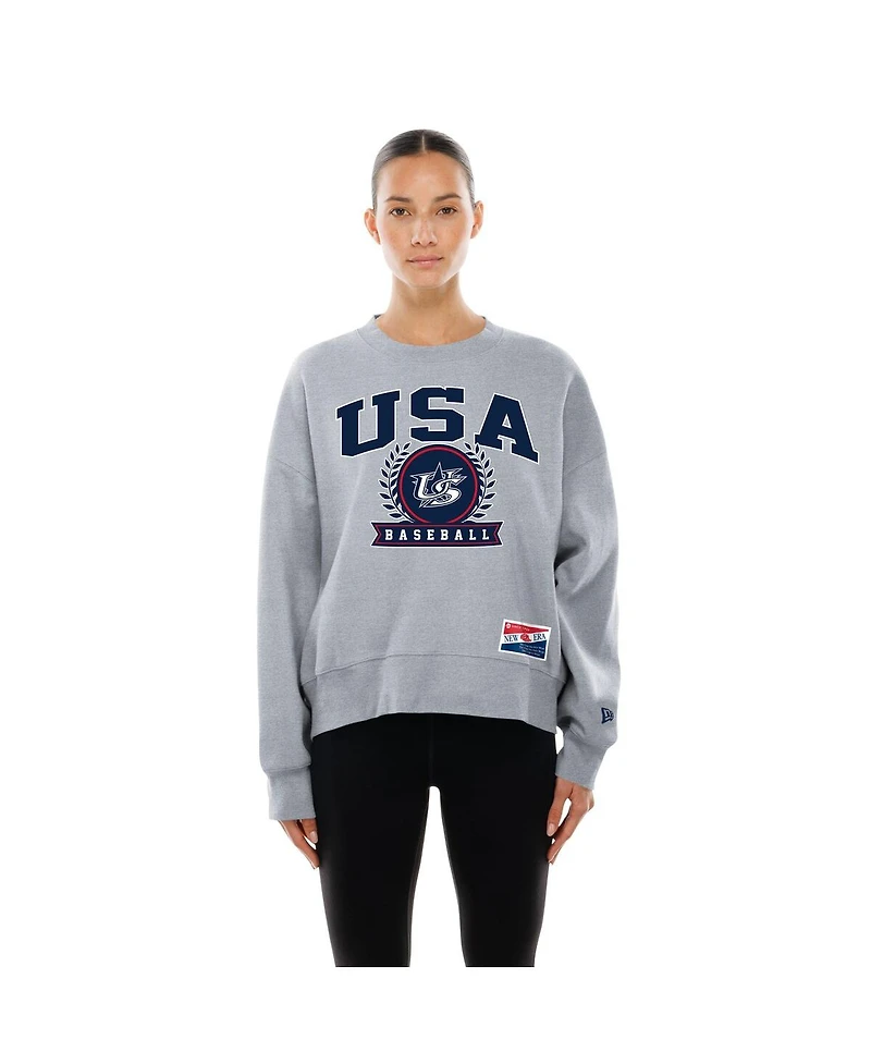 New Era Women's Gray Usa Baseball 2026 World Baseball Classic Mineral Wash Dolmen Sleeve Fleece Sweatshirt