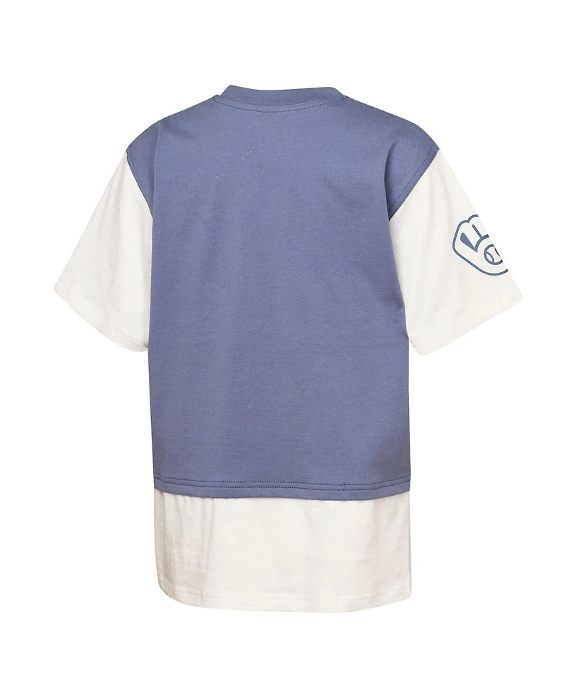 Outerstuff Big Boys and Girls Navy/Cream Milwaukee Brewers Ultimate Pastels Premium Double Run T-Shirt
