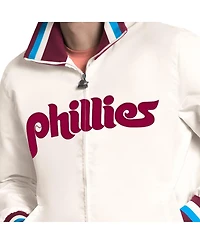 Starter Men's White Philadelphia Phillies The Captain Cooperstown Logo Full-Zip Varsity Jacket