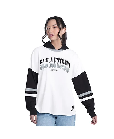 G-iii 4Her by Carl Banks Women's White/Black San Antonio Spurs Key Player Oversized Hooded Long Sleeve T-Shirt