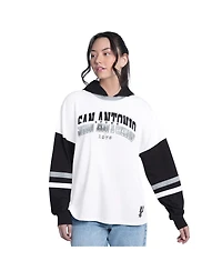 G-iii 4Her by Carl Banks Women's White/Black San Antonio Spurs Key Player Oversized Hooded Long Sleeve T-Shirt