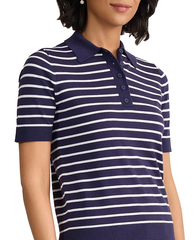 Jones New York Petite Stripped Collared Neck T-Shirt