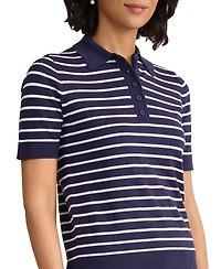 Jones New York Petite Stripped Collared Neck T-Shirt