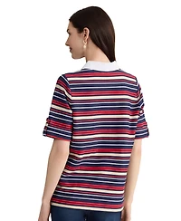 Jones New York Petite Collared Neck Elbow Roll Cuff T-Shirt