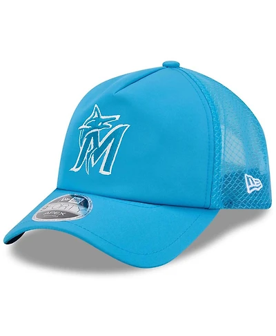 New Era Men's Blue Miami Marlins 2026 Batting Practice Apex 9FORTY Adjustable Trucker Hat