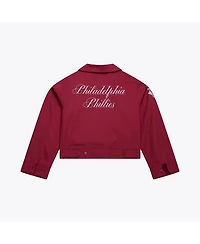 Mitchell & Ness Women's Burgundy Philadelphia Phillies Script Mechanic Cropped Full-Zip Jacket
