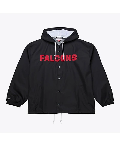 Mitchell & Ness Men's Black Atlanta Falcons Coaches Full-Snap Hooded Windbreaker Jacket