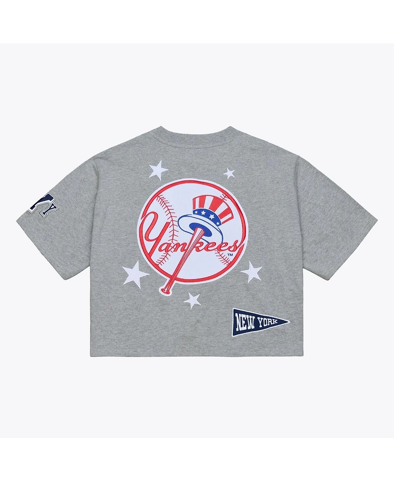 Mitchell & Ness Women's Heather Gray New York Yankees Pep Rally Cropped Boxy T-Shirt