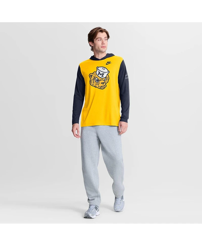 Nike Men's Maize/Navy Michigan Wolverines Campus Legacy Tri-Blend Long Sleeve Hooded T-Shirt