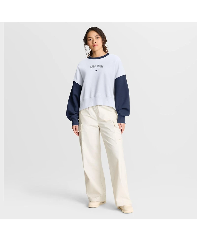 Nike Women's White/Navy Boston Red Sox Oversized High Hip Fleece Sweatshirt