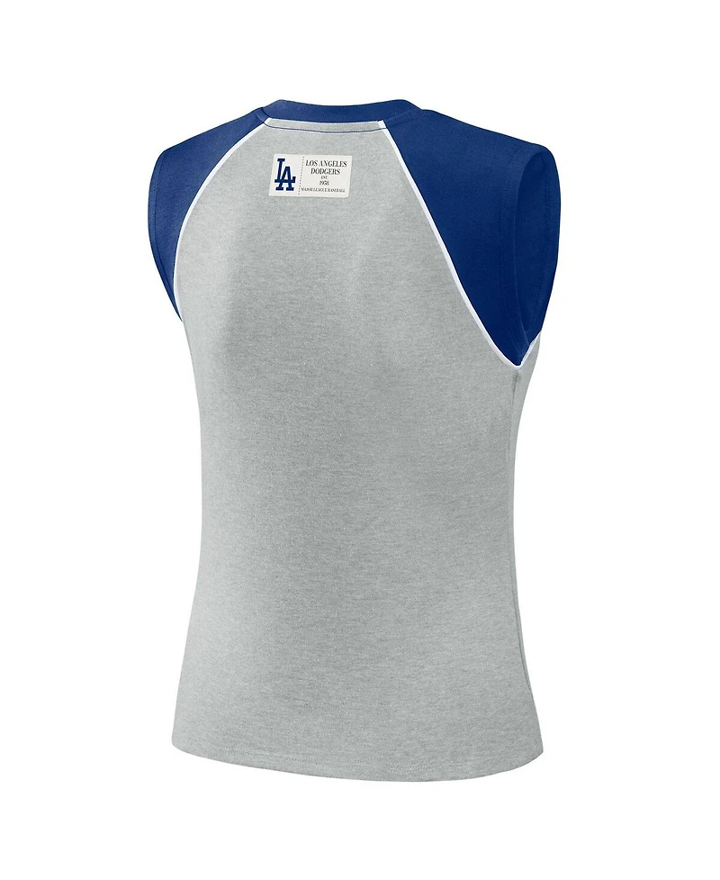 Wear by Erin Andrews Women's Heather Gray Los Angeles Dodgers Cropped Raglan Tank Top