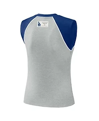 Wear by Erin Andrews Women's Heather Gray Los Angeles Dodgers Cropped Raglan Tank Top