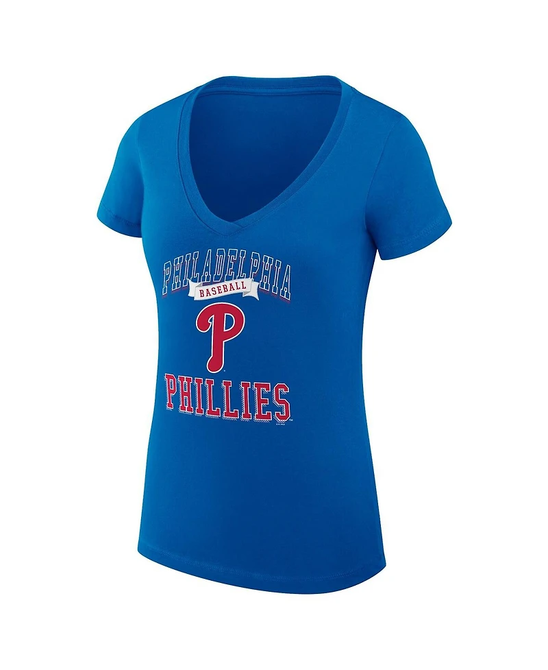 G-iii 4Her by Carl Banks Women's Royal Philadelphia Phillies Super-Slim Fit Lightweight Team Logo Graphic V-Neck T-Shirt