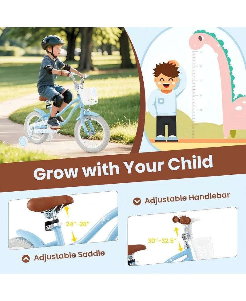 18 Inch Kids Bike with Adjustable Seat and Bell for Kids 3-8 Years Olds-18 inches