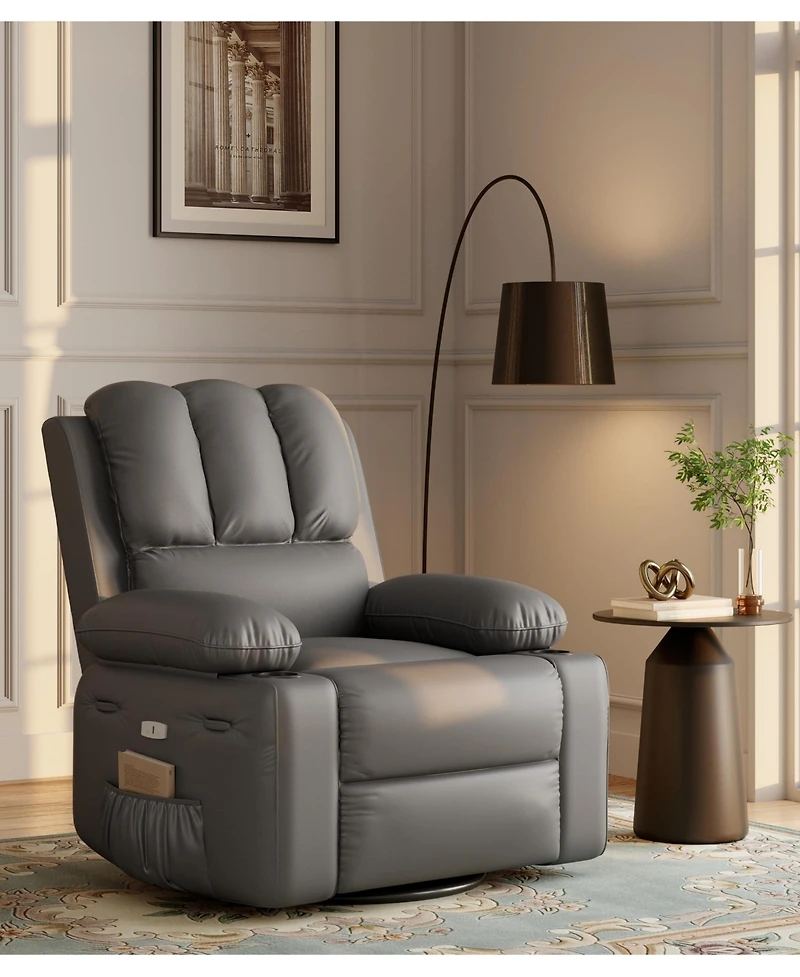gaomon Manul Recliner Chair, Single Pu Leather Sofa with Side Pocket, Chaise Lounge Reclining Seat with 2 Cup Holders
