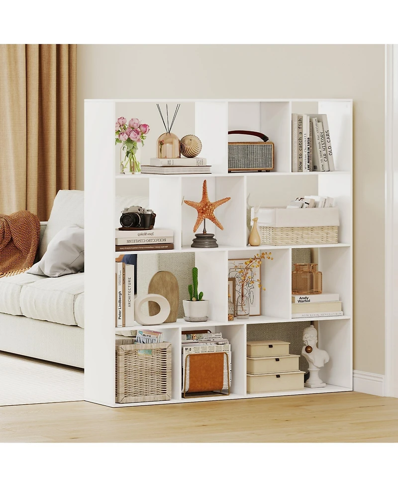 Slickblue 4-Tier Open Shelf Bookcase with 12 Storage Compartments