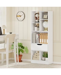 Slickblue 51 Inch Bookcase with Drawer and 7 Storage Compartments