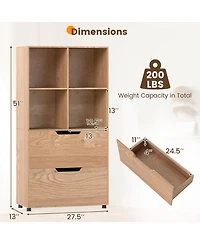 Sugift Tall Freestanding Bookcase with Drawers and Open Shelves