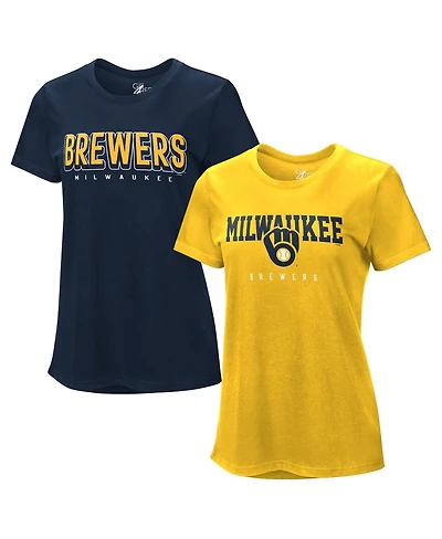 G-iii 4Her by Carl Banks Women's Navy/Gold Milwaukee Brewers Two T-Shirt Combo Pack