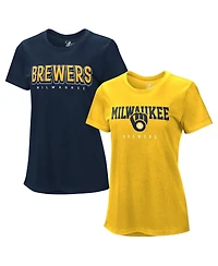 G-iii 4Her by Carl Banks Women's Navy/Gold Milwaukee Brewers Two T-Shirt Combo Pack