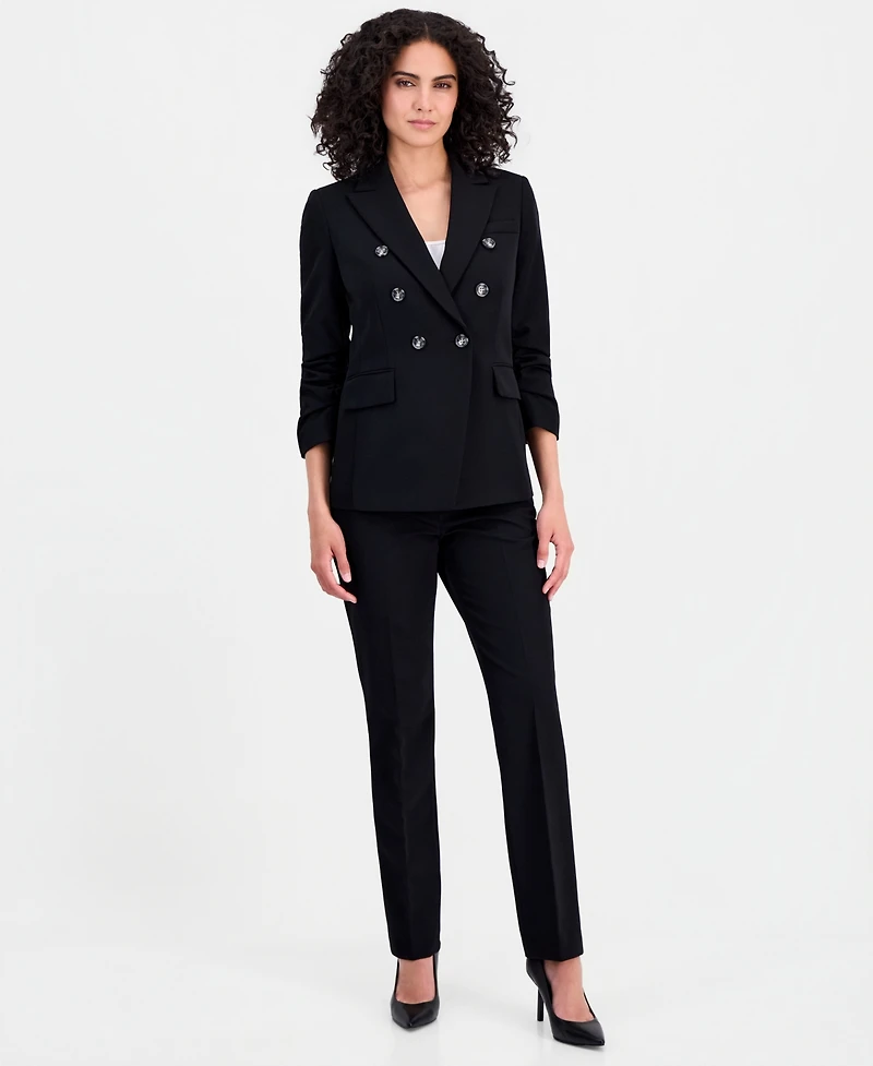 Tahari Asl Women's Ruched-Sleeve Double-Breasted Blazer