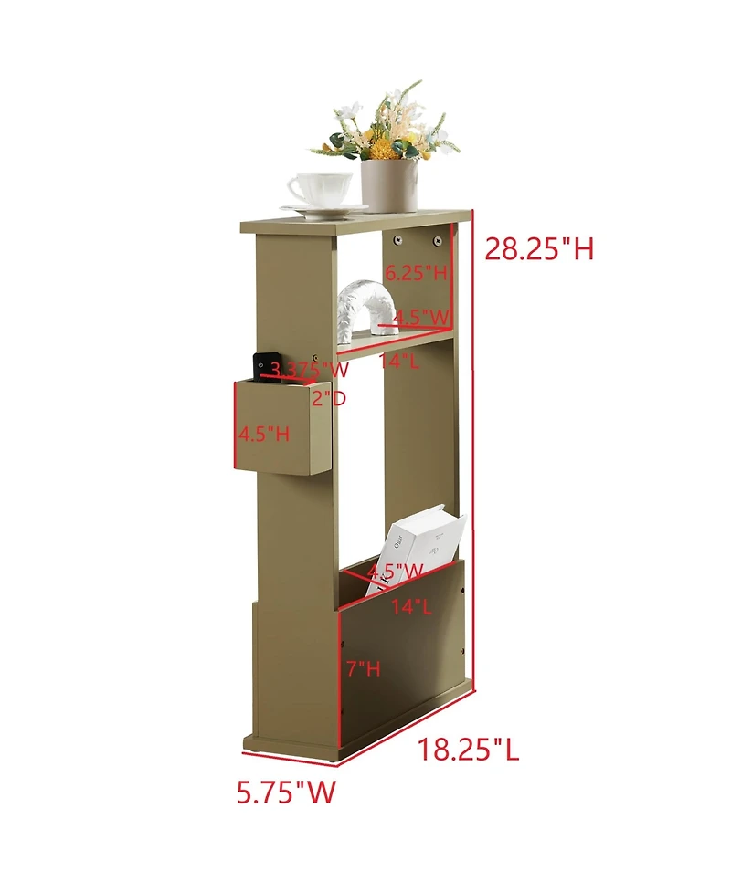 Kings Brand Furniture Zeke Narrow Side Table with Storage Shelf - Modern Sofa End Table, Small Nightstand Magazine Rack