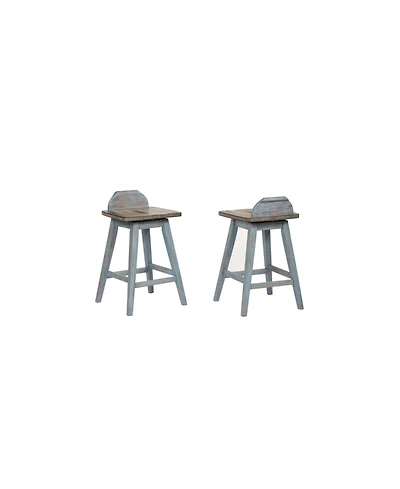 Kings Brand Furniture Set of 2 Swivel Counter Stools Distressed Gray & Blue Wash Solid Wood Seats