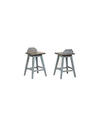Kings Brand Furniture Set of 2 Swivel Counter Stools Distressed Gray & Blue Wash Solid Wood Seats