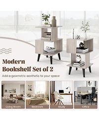 Slickblue 3-Tier Geometric Bookshelf Set of 2 with Open Shelves