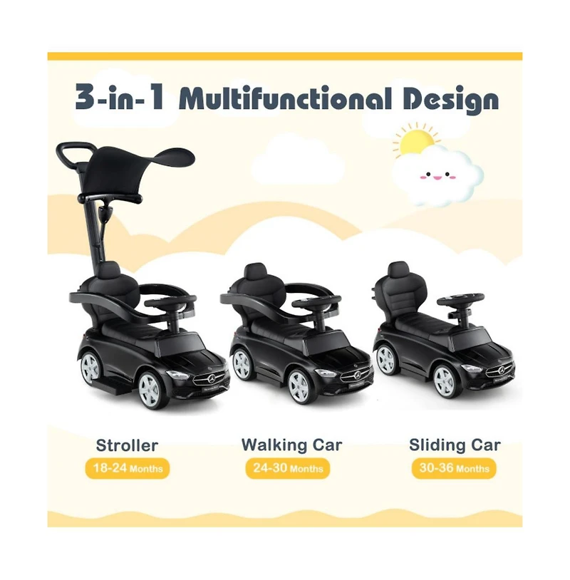 Hongge 3 1 Mercedes Benz Licensed Push Ride On Car with Canopy Steering Wheel and Storage for Toddlers