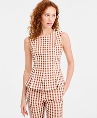 Tahari Asl Womens Gingham Sleeveless Peplum Top Gingham Cropped Slim Pants