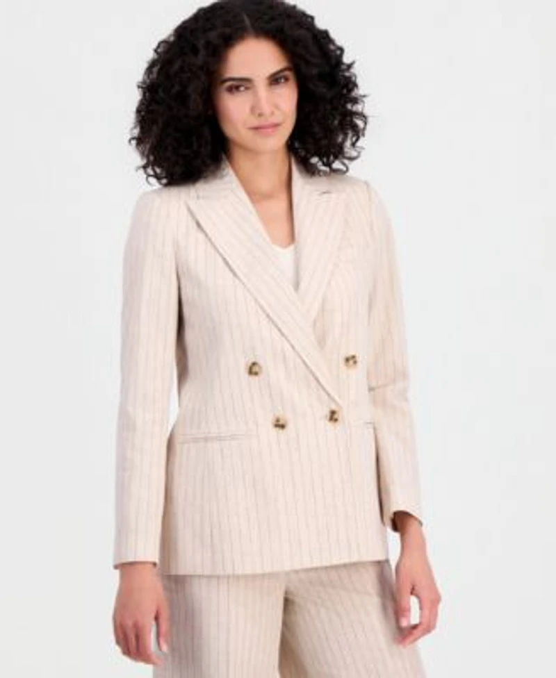Tahari Asl Womens Pinstripe Double Breasted Blazer Pinstripe Wide Leg Pants