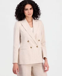 Tahari Asl Womens Pinstripe Double Breasted Blazer Pinstripe Wide Leg Pants