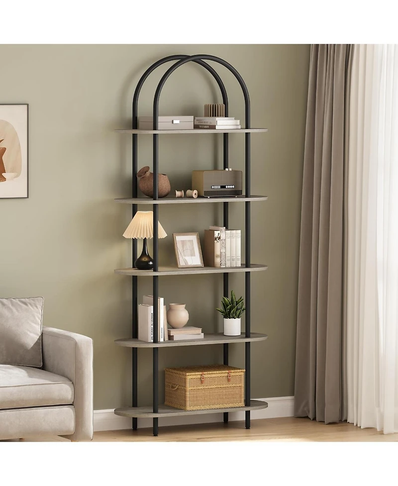 gaomon 71" Arched Bookshelf, 5-Tier Open Bookcase, Freestanding Tall Display Shelf with Metal Frame for Home