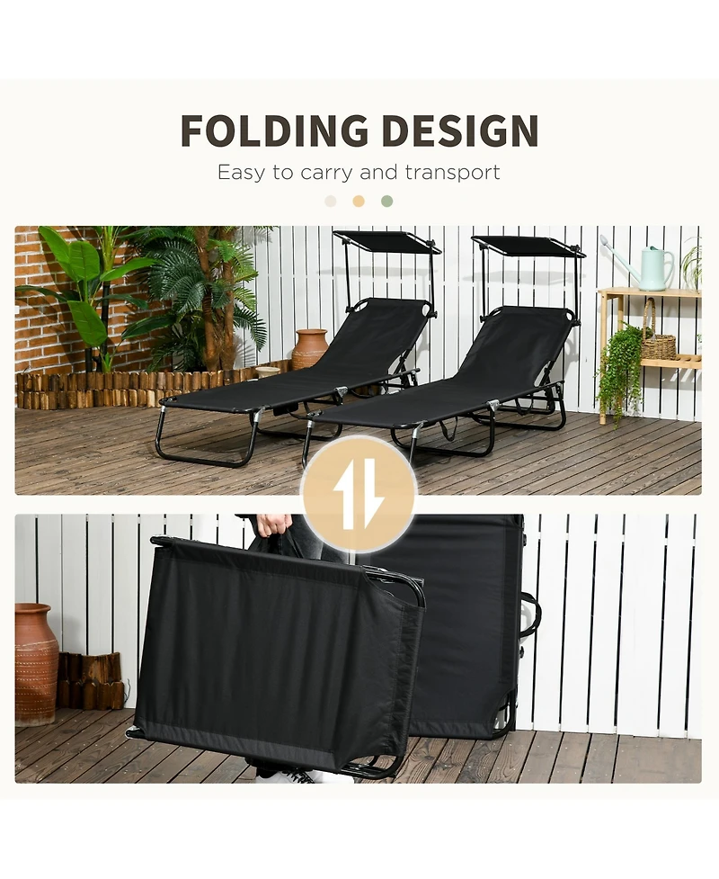 Outsunny Folding Chaise Lounge Pool Chairs, Reclining Back, Steel Frame & Breathable Mesh for Beach, Yard