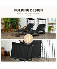 Outsunny Folding Chaise Lounge Pool Chairs, Reclining Back, Steel Frame & Breathable Mesh for Beach, Yard