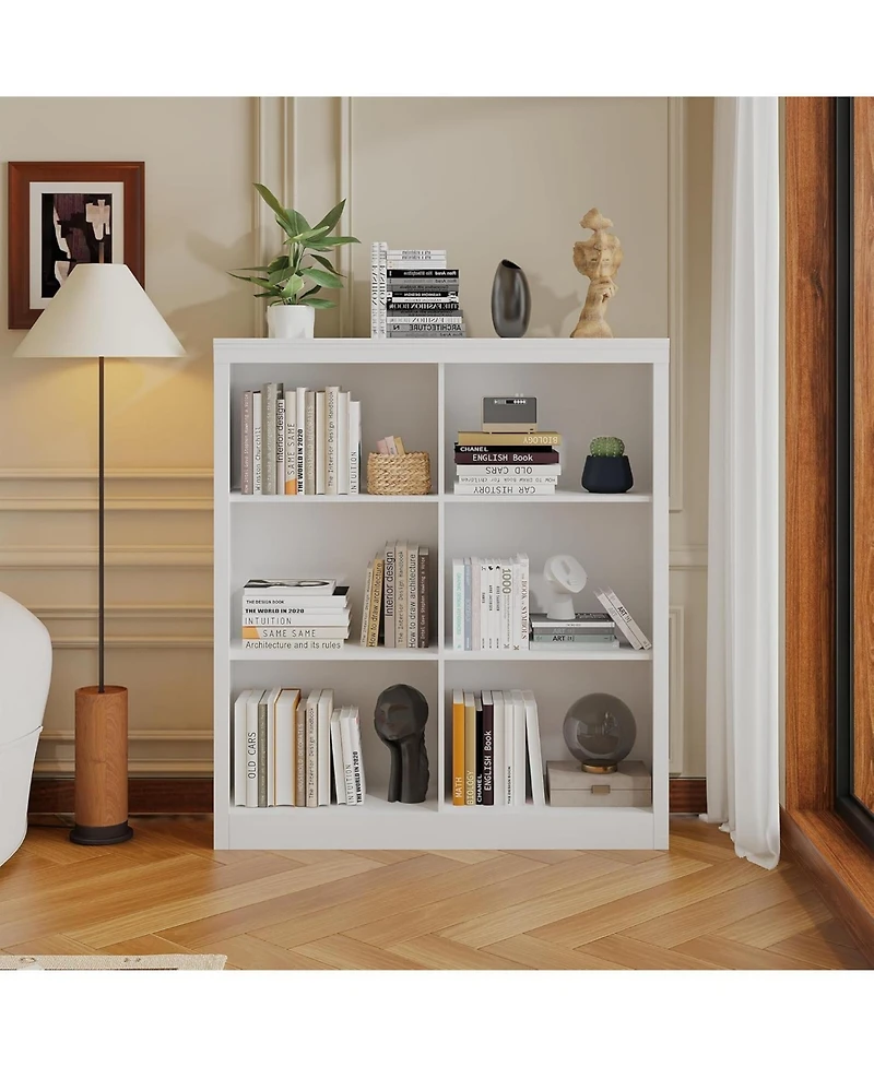 gaomon 3-Tier 6-Cube Bookcase, Wooden Cubby Bookshelf with Anti-Tip Design, Open Display for Bedroom, Living Room, Office