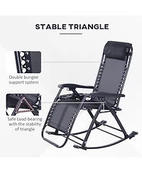 Outsunny Zero Gravity Reclining Rocking Chair, Lounge Rocker, Folding, Pillow, Side Tray, Cup and Phone Holder