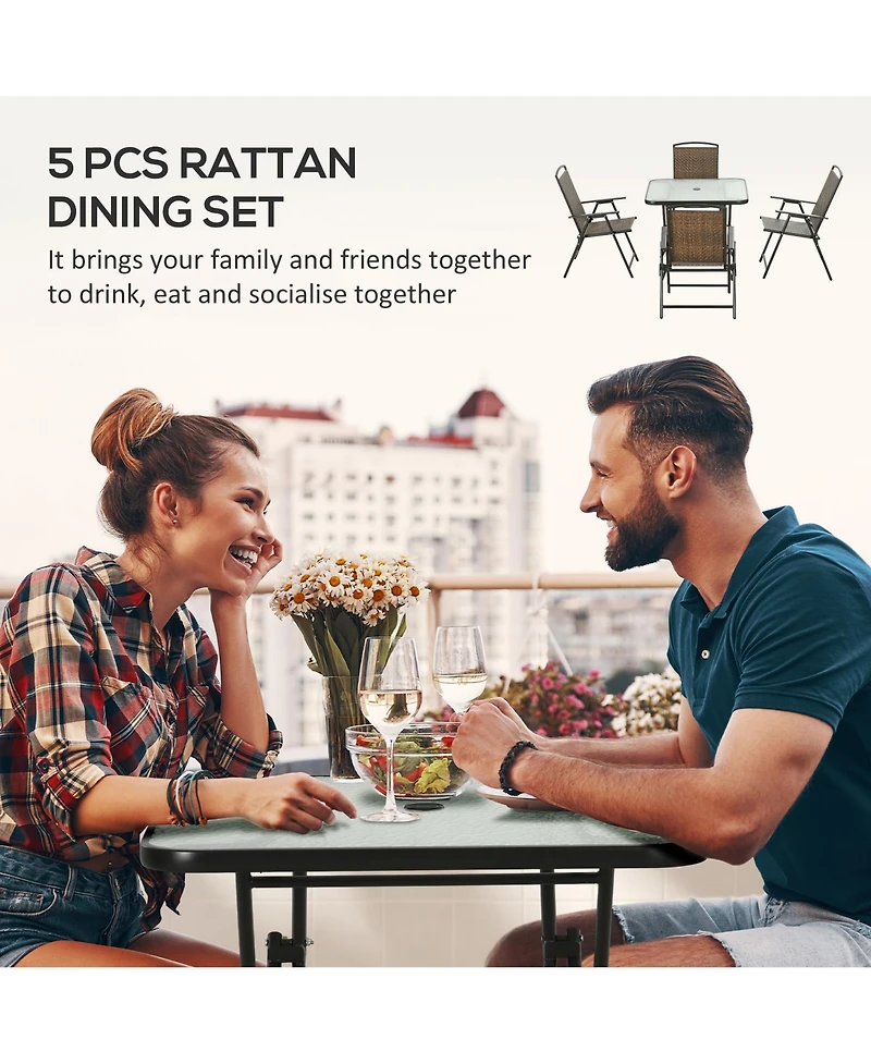 Outsunny 5 Pieces Wicker Patio Dining Set Foldable W/ Umbrella Hole