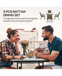 Outsunny 5 Pieces Wicker Patio Dining Set Foldable W/ Umbrella Hole